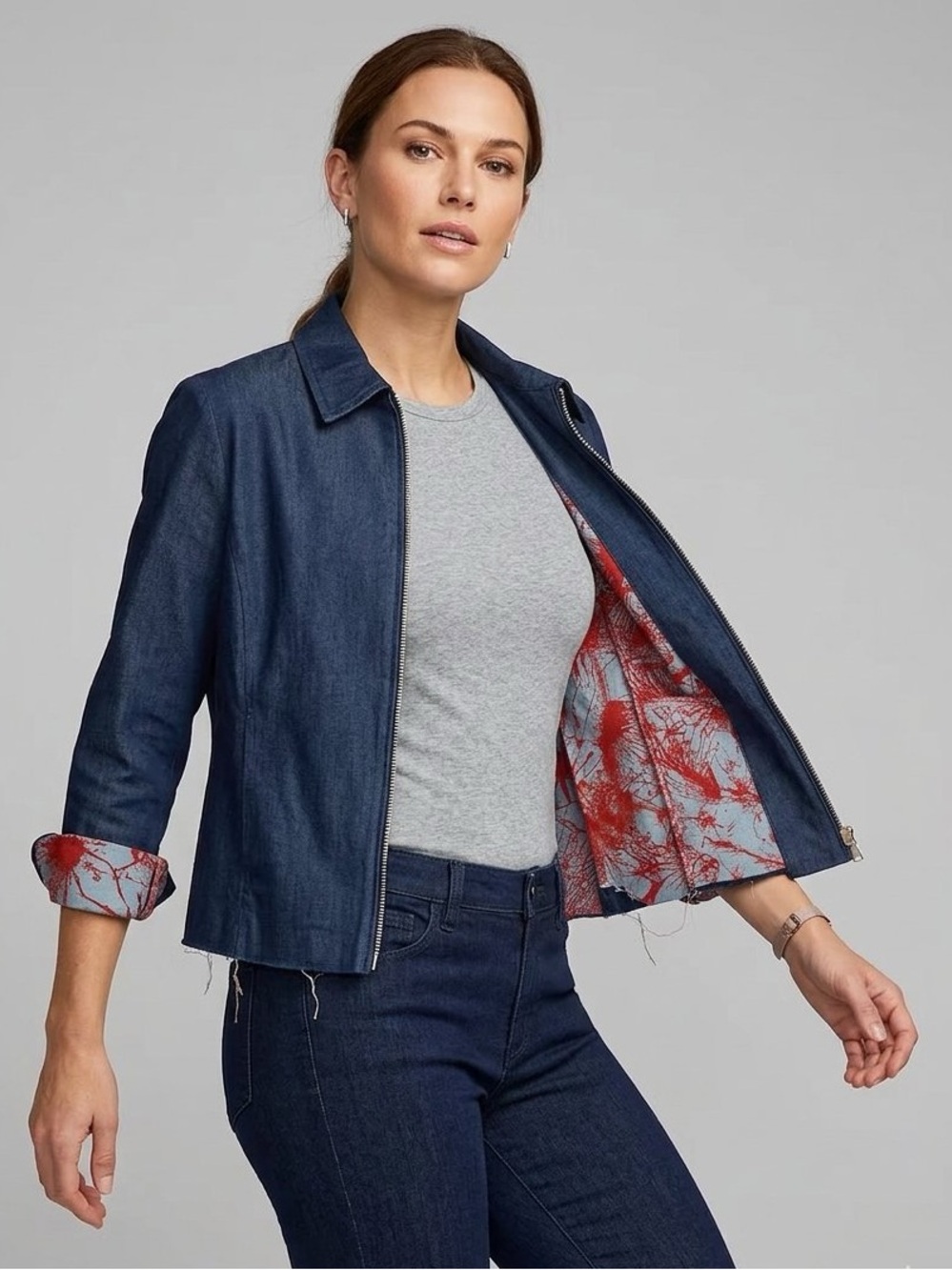 Amanda Smith Women's Dark Navy Zip-Front Lightweight Jacket